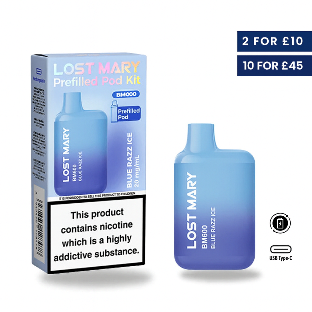 Blue Razz Ice - Lost Mary BM600 Pre-Filled Pod Kit