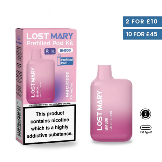 Flavor Profile : Fruity, Sweets / Candy  Flavor Type : Candy P&B Cloudd - Lost Mary BM600 Pre-Filled Pod Kit